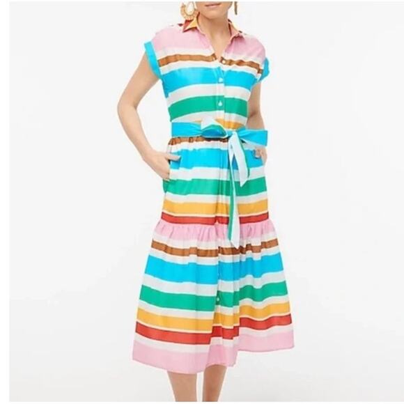 J. Crew Rainbow Stripe Midi Shirt Dress Size 4 - Picture 1 of 8